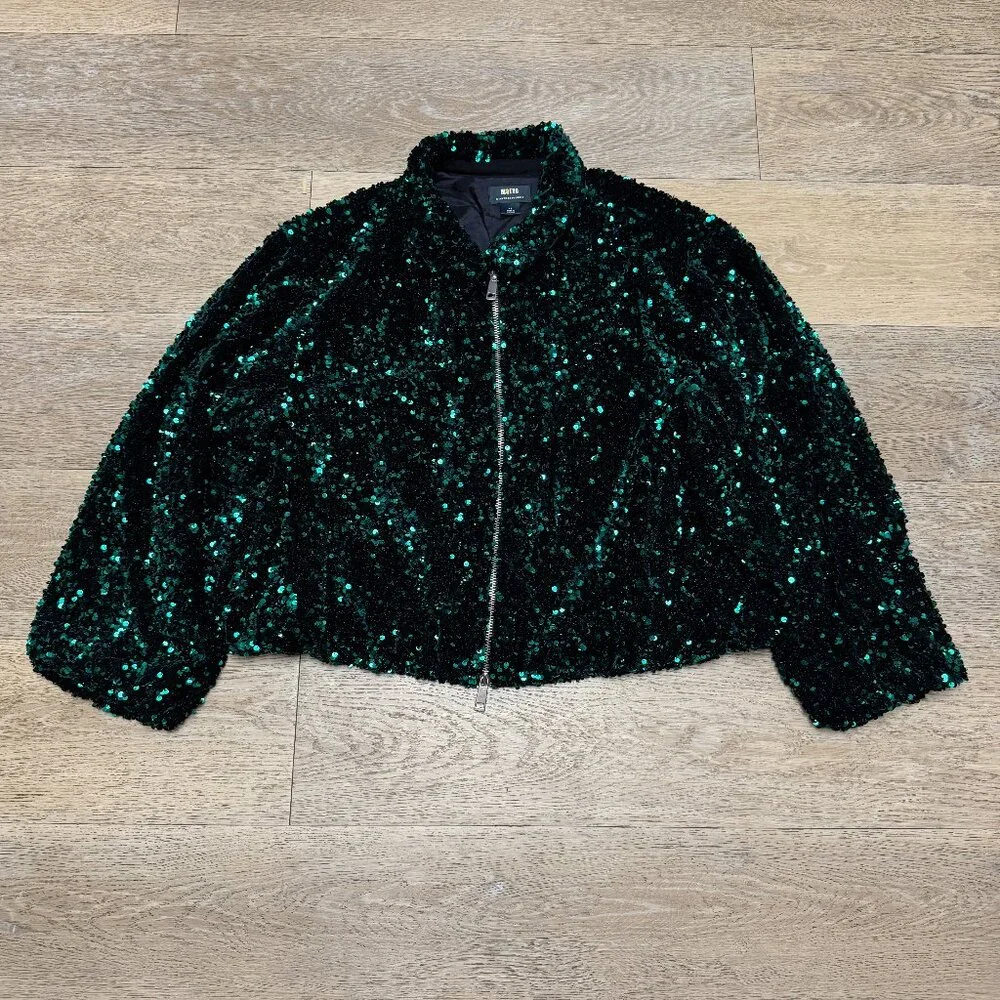Maeve by Anthropologie Sequin Bomber Jacket SIze 1X - Picture 9 of 13
